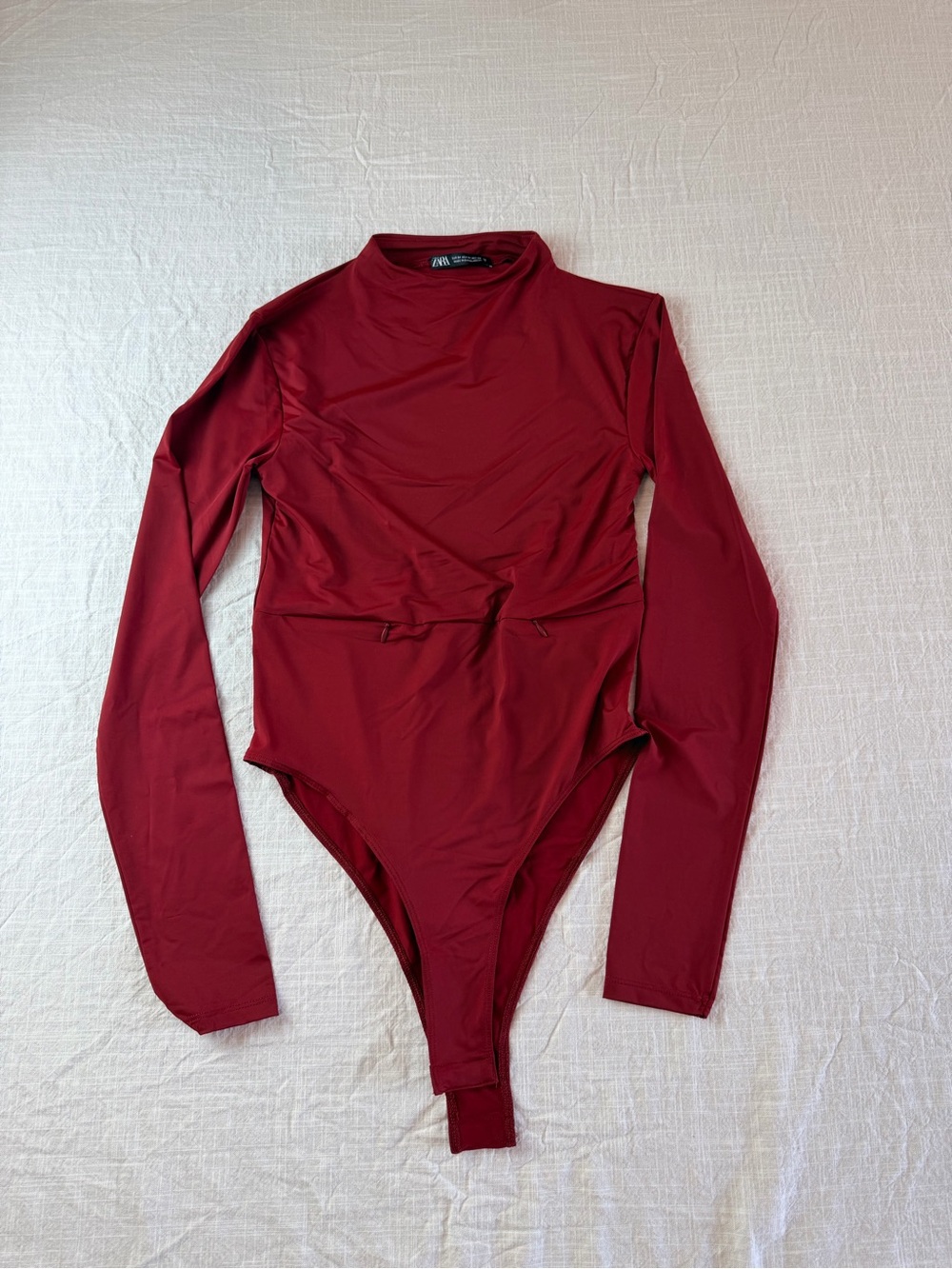 Zara Medium Long-Sleeve Burgundy One-Piece Bodysuit New Without tags